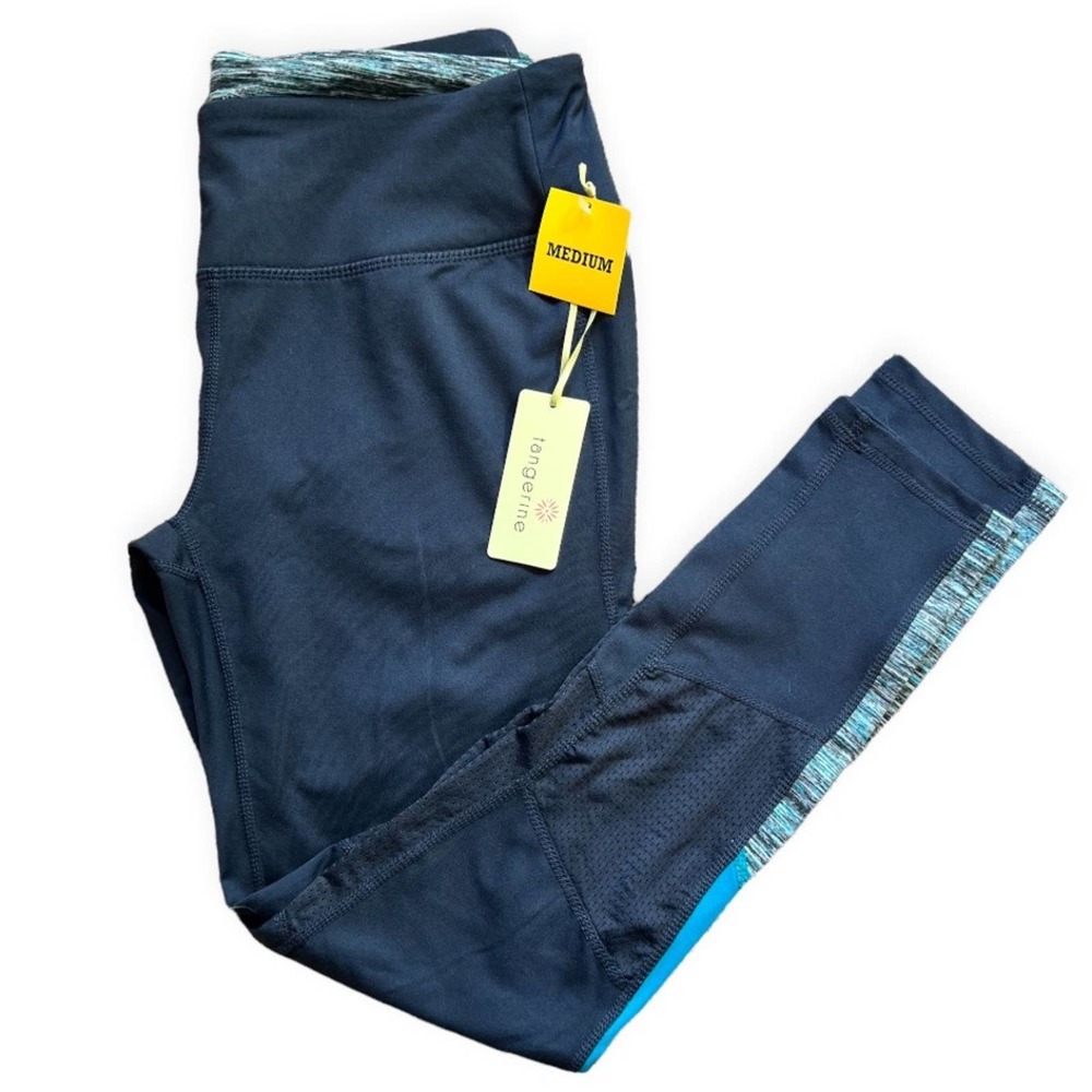 🌸 Tangerine | Women's Ombre Blue Capri Breeze Athletic Yoga Pants Mesh Design